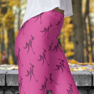 Stylish Pink Womens Hockey Pattern Leggings
