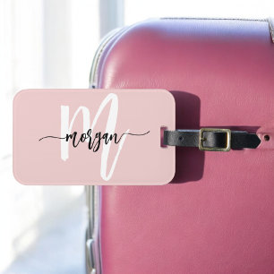 Stylish Pink World Traveler Monogram Name Luggage Tag