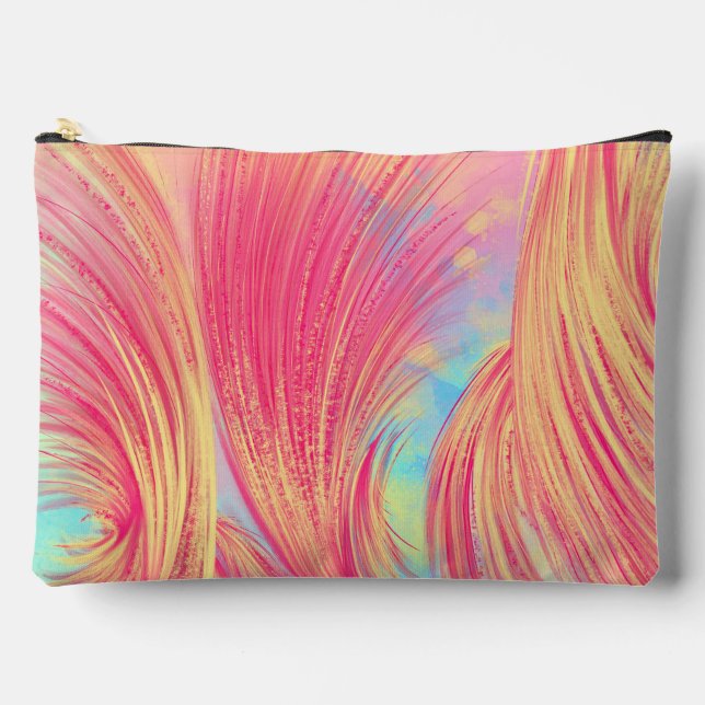 Stylish Pink Yellow Abstract Feathers  Accessory Pouch (Front)