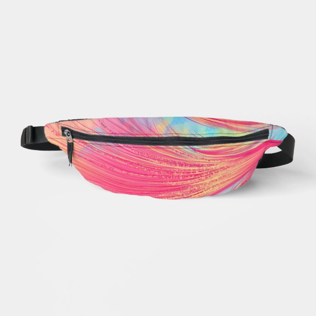 Stylish Pink Yellow Abstract Feathers Fanny Pack (Front)