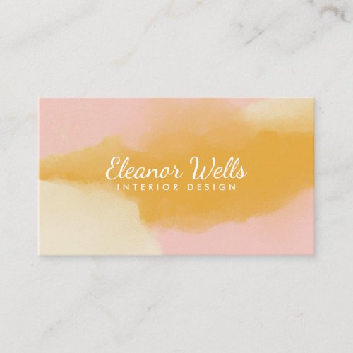 Stylish Pink Yellow Abstract Watercolor Custom Business Card