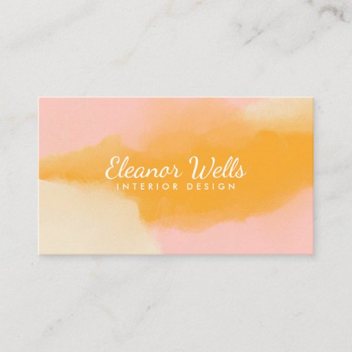 Customizable Stylish Pink Yellow Abstract Watercolor Custom Business Card