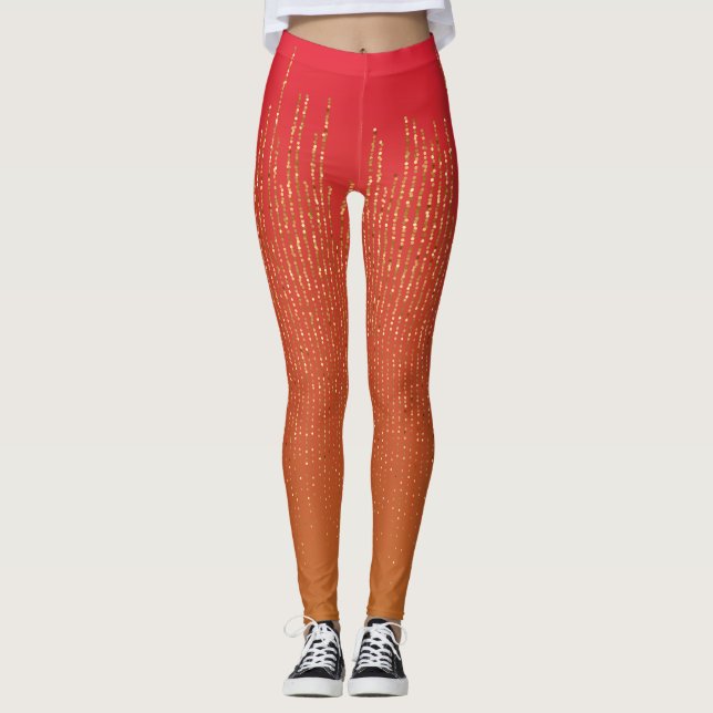 stylish  Pink Yellow gold Glitter Pattern Leggings (Front)