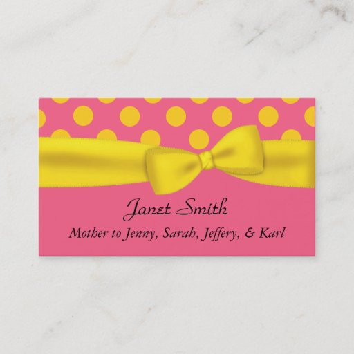Customizable Stylish Pink &amp; Yellow Polka Dot Mommy Card Business Card Templates