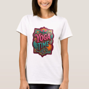 Stylish Pink YOGA TIME Artistic Motif T-Shirt