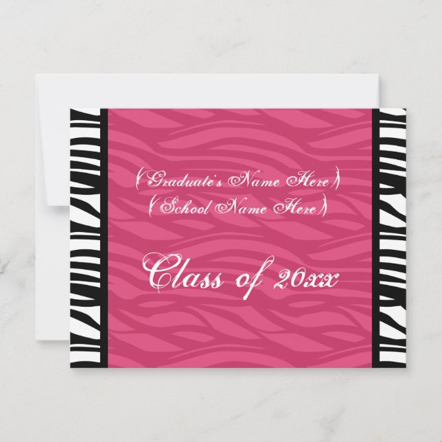 Stylish Pink Zebra Feminine Graduation Invite (Front)