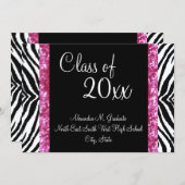 Stylish Pink Zebra Feminine Graduation Invite (Front/Back)