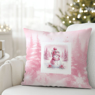 Stylish Pinkmas Cozy Winter Forest Kids Room Gift Throw Pillow