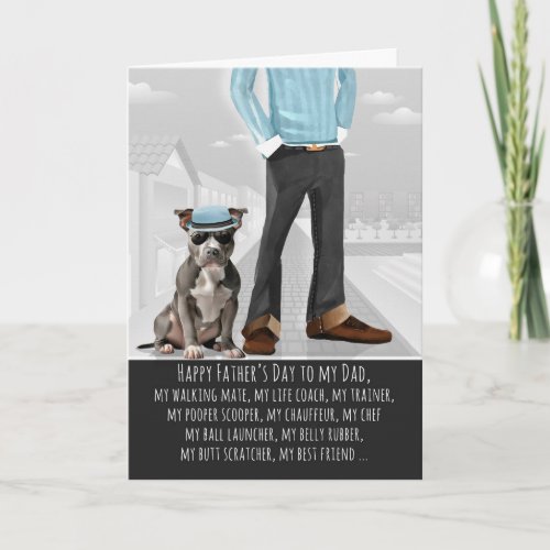 Stylish Pit Bull Dog and Dad Funny Father's Day Holiday Card