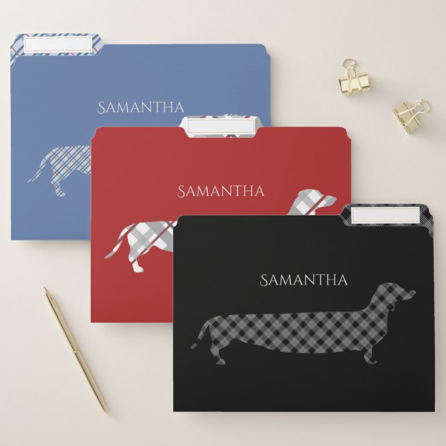 Stylish Plaid Dachshunds Personalised 3 Colors File Folder (Set)