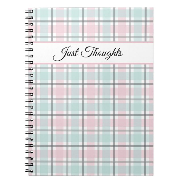 Stylish plaid with pastel gray, pink and blue  notebook (Front)