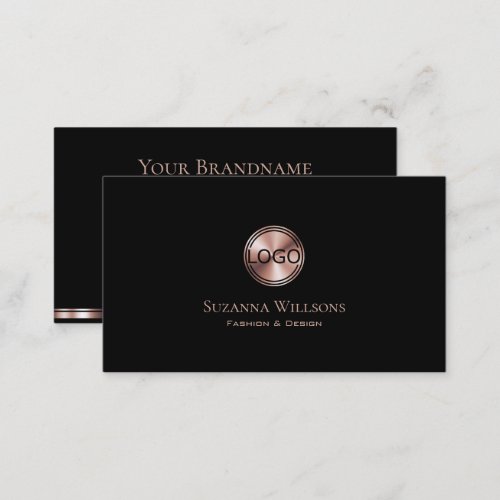 Stylish Plain Black and Rose Gold Circle with Logo Business Card