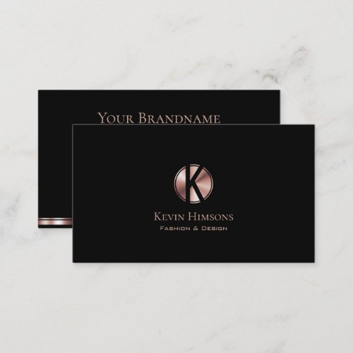 Stylish Plain Black and Rose Gold with Monogram Business Card