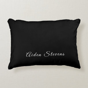 Stylish Plain Black & White Minimalist Add Name Accent Pillow