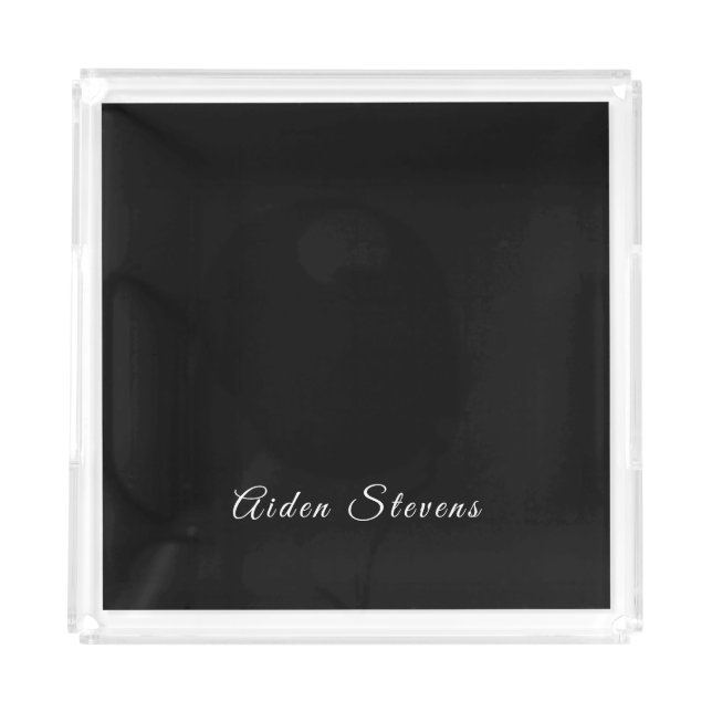 Stylish Plain Black & White Minimalist Add Name Acrylic Tray (Front)