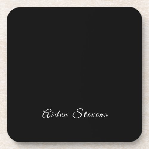 Stylish Plain Black  White Minimalist Add Name Beverage Coaster