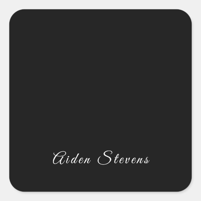 Stylish Plain Black & White Minimalist Add Name Square Sticker (Front)