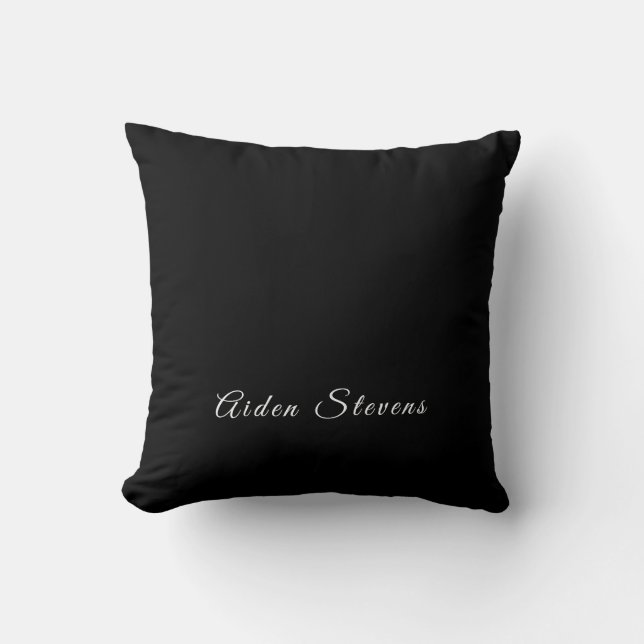 Stylish Plain Black & White Minimalist Add Name Throw Pillow (Front)