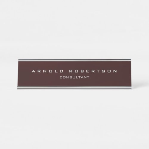 Stylish Plain Brown Red Professional Modern Desk Name Plate