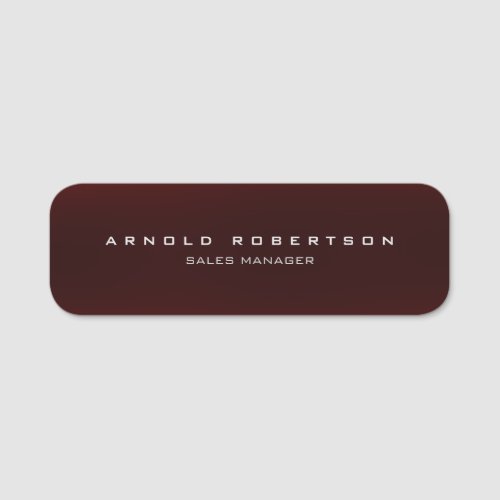 Stylish Plain Brown Red Professional Modern Name Tag
