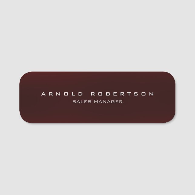Stylish Plain Brown Red Professional Modern Name Tag (Front)