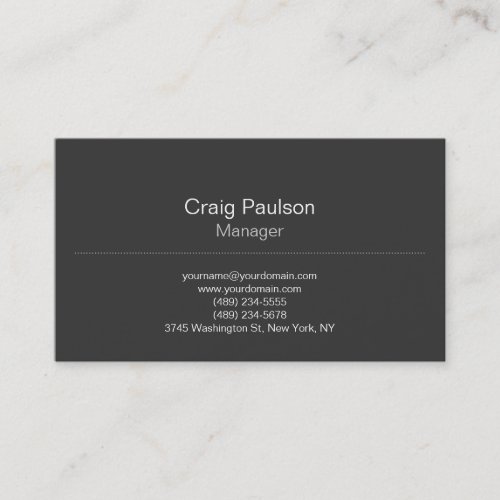 Stylish Plain Classical Gray Manager Business Card