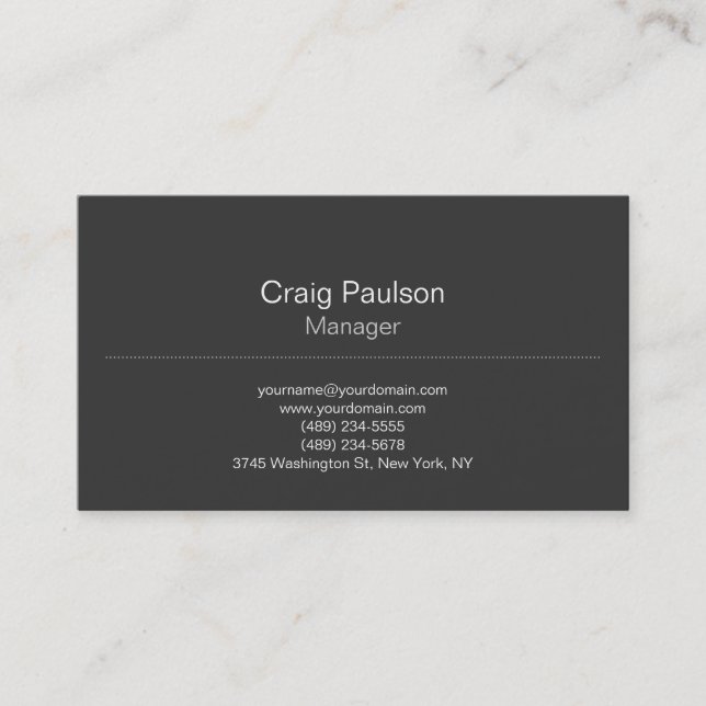Stylish Plain Classical Gray Manager Business Card (Front)