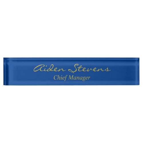 Stylish Plain Deep Blue Gold Color Minimalist Desk Name Plate
