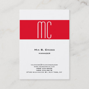 Stylish plain minimalist red stripe white monogram business card