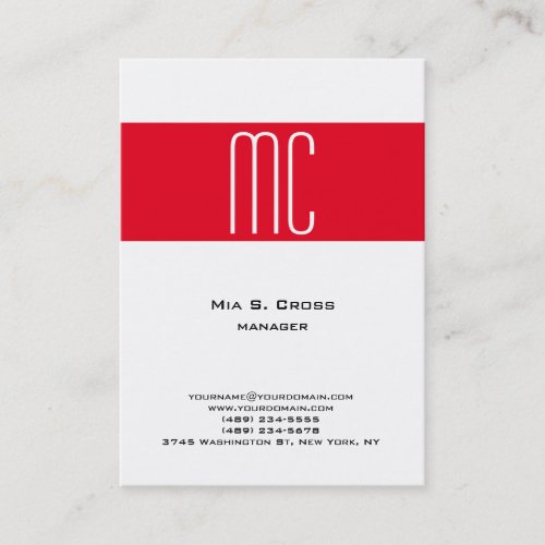 Stylish plain minimalist red stripe white monogram business card