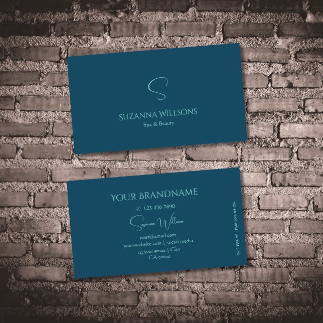 Stylish Plain Navy Blue and Teal with Monogram Business Card (Creator Uploaded)