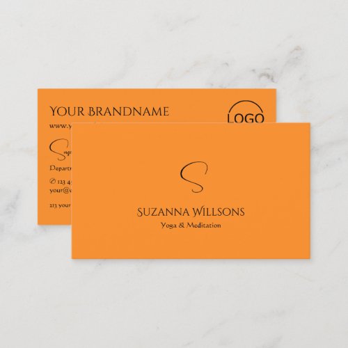 Stylish Plain Orange with Monogram and Logo Modern Business Card