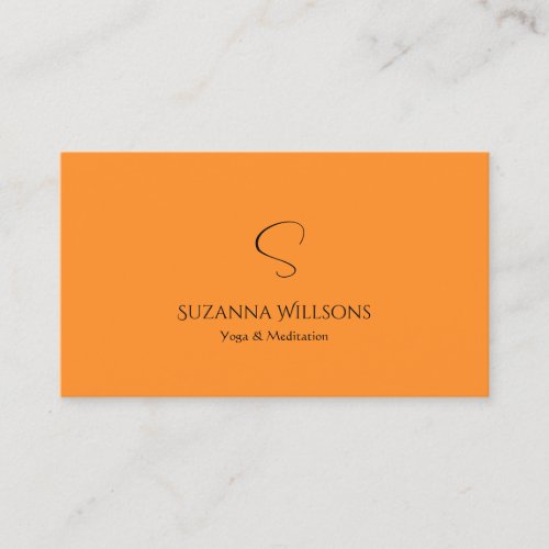 Stylish Plain Orange with Monogram Professional Business Card