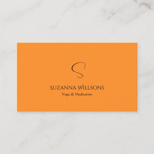 Stylish Plain Orange with Monogram Professional Business Card (Front)