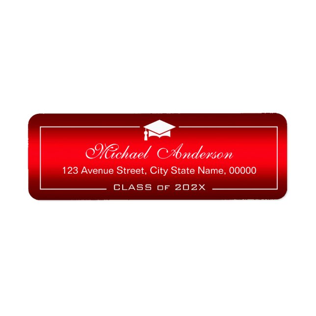 Stylish Plain Red Gradient Graduation Cap Graduate Label (Front)