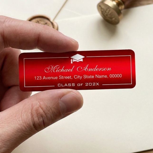 Stylish Plain Red Gradient Graduation Cap Graduate Label (Creator Uploaded)