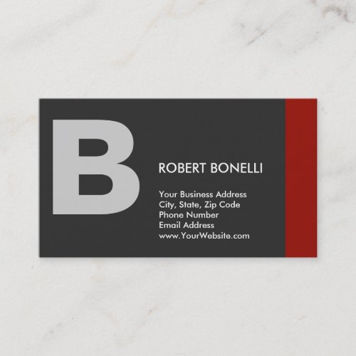 Stylish Plain Red Grey Monogram Business Card