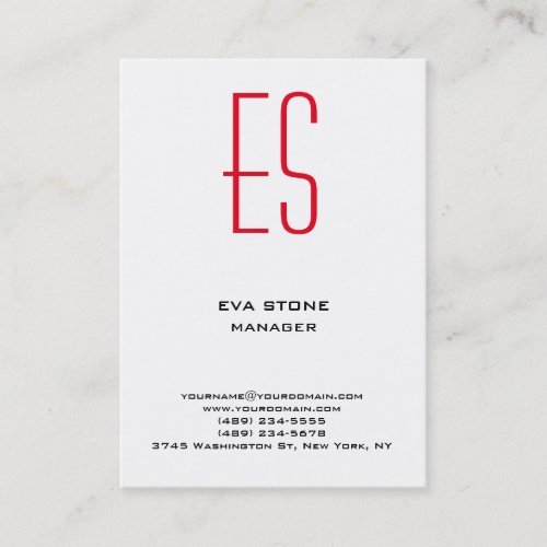 Stylish plain simple black white red monogram business card