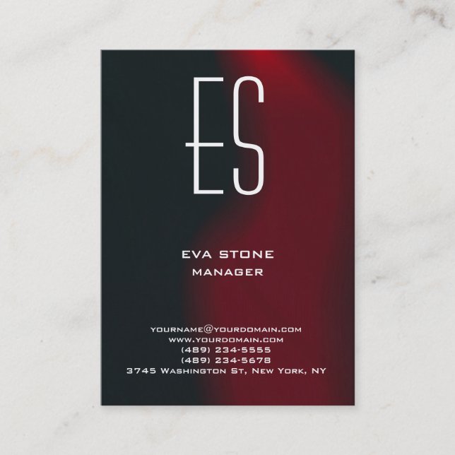 Stylish plain simple brown red monogram business card (Front)