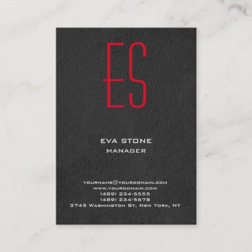 Stylish plain simple grey red monogram business card