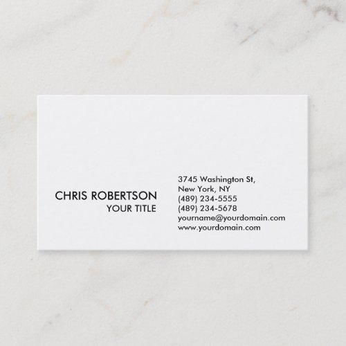 Stylish Plain Simple White Business Card