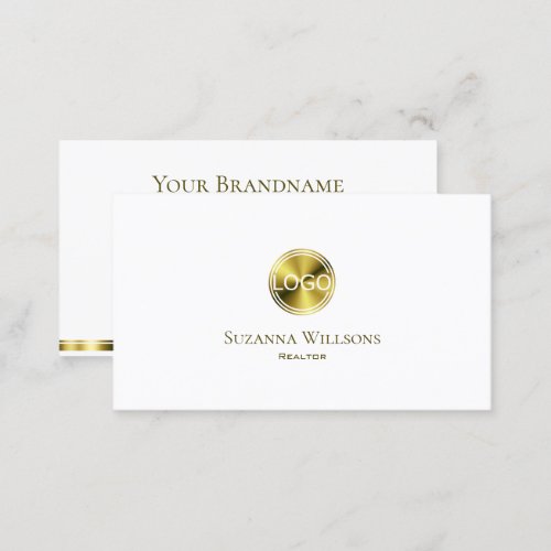 Stylish Plain White and Gold with Logo Elegant Business Card