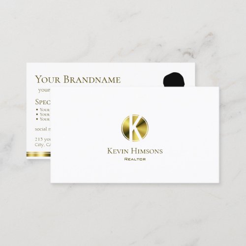 Stylish Plain White Gold with Monogram and Photo Business Card