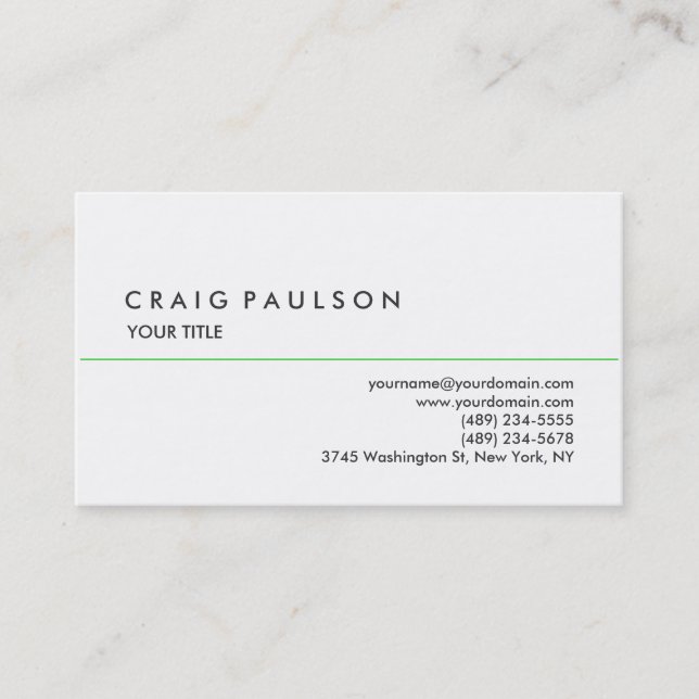 Stylish Plain White Professional Business Card (Front)