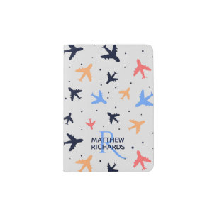 Stylish Plane Flight Pattern Personalised Passport Holder