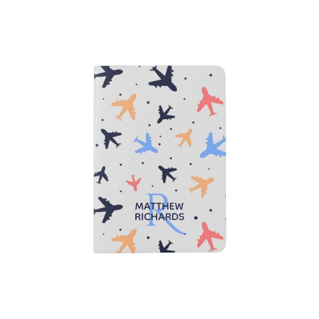 Stylish Plane Flight Pattern Personalised Passport Holder (Front)