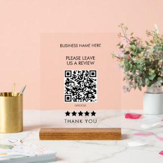 Stylish Please Leave Us A Review QR Code Acrylic Sign
