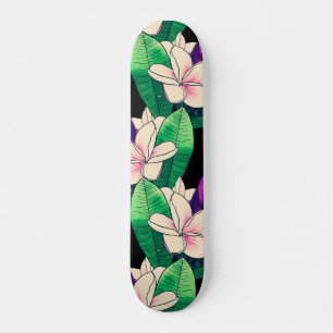 Stylish Plumeria Flower Tropical Green Foliage Skateboard