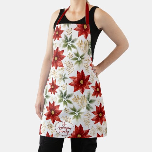 Stylish Poinsettia Floral Flower Christmas Apron