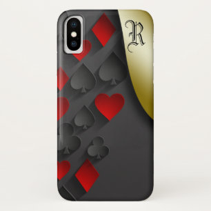 Stylish Poker Suits on Black Monogram iPhone X Case